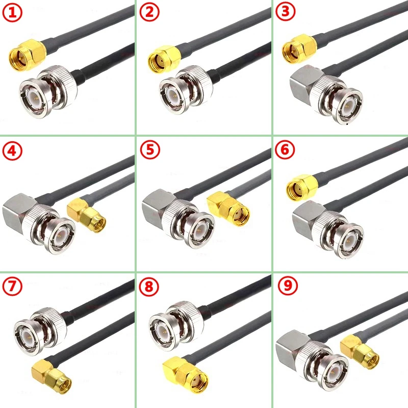 

Q9 BNC Male To SMA Male Crimp for RG58 Coax Extension Connector RPSMA Male To BNC Right Angle Cable Fast Delivery Brass RF