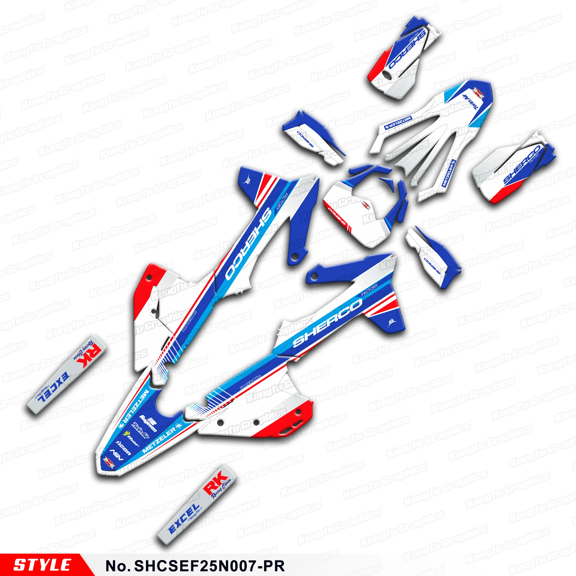 Винил JY RACING Custom MX Graphics UV-стойкий Для 2025 Sherco SE 125 250 300 / SEF 450 SHCSEF25N007-PR
