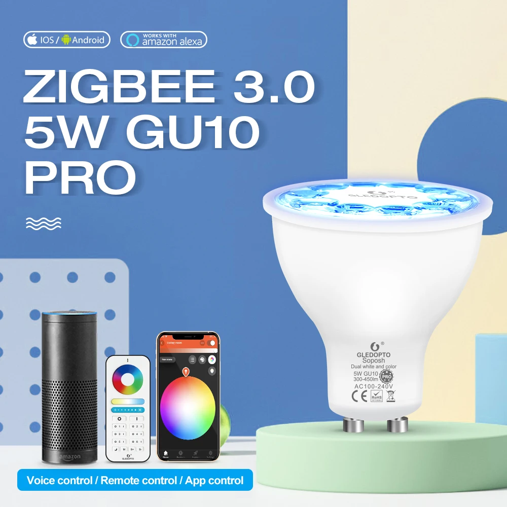 Colorful Smart GU10 Spotlight 5W Pro RGBCCT Led Bulb 30 Degree Beam Angle Work with Alexa Echo Plus App/Voice/RF Smart Bulb