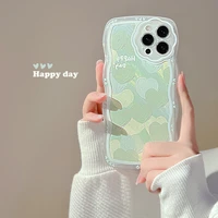 oil painting green heart soft wavy border phone case for iphone 13 pro max 12 pro 11 xr xs max x 7 8 plus retro back cover coque