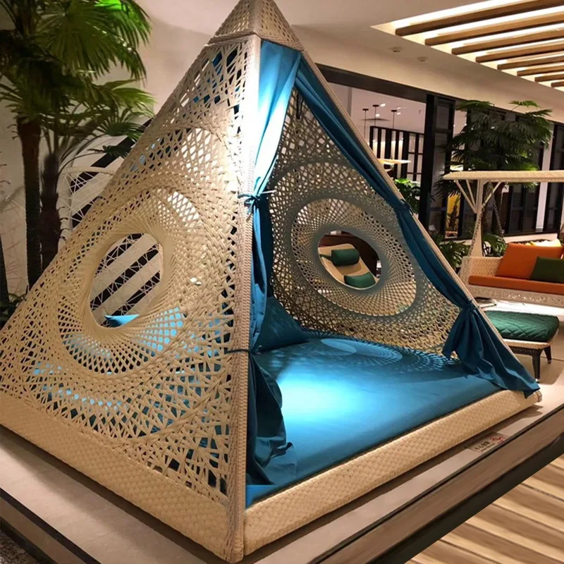 

Outdoor Ratten Bed Modern Sofa New Leisure Villa Scenic Spot Indoor and Outdoor Lying Bed Garden Courtyard