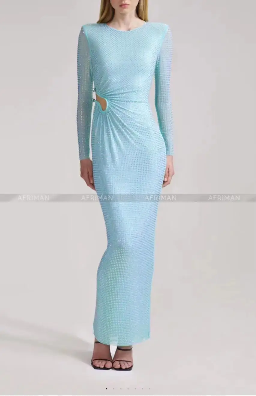 

Women New Hot Drill Blingbling Diamond Beaded Hollow Out Waist Slim Sexy Maxi Long Event Dress
