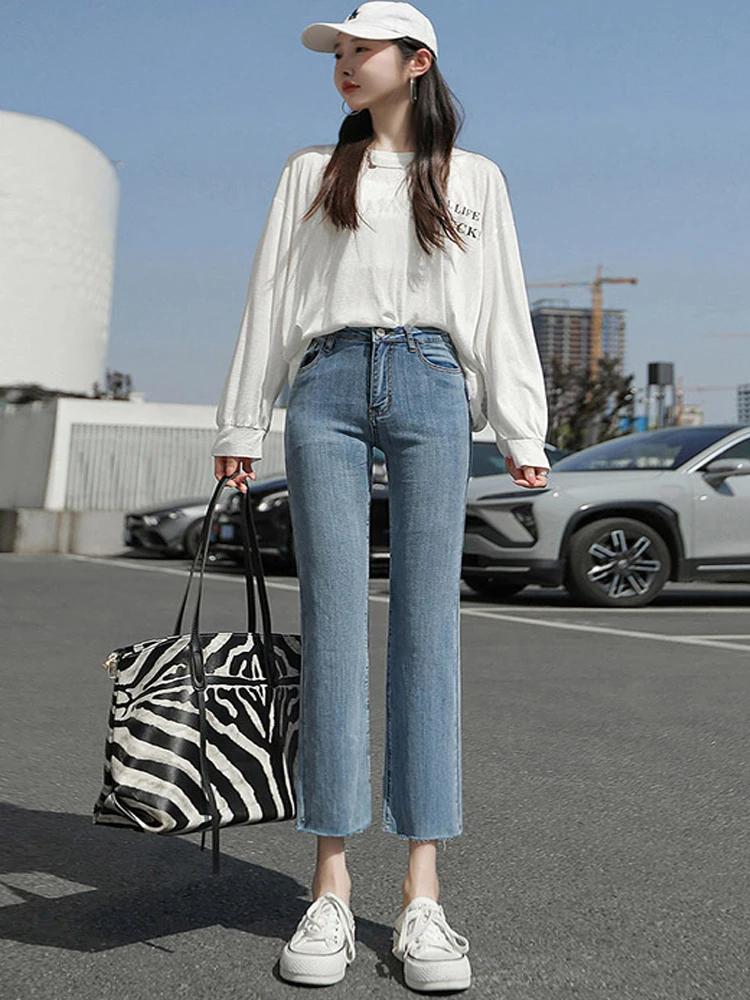 Straight Jeans Women's Autumn 2023 New High Waist Pants Vintage Clothes Cargo Pants Y2k Style Korean Fashion Denim Trousers