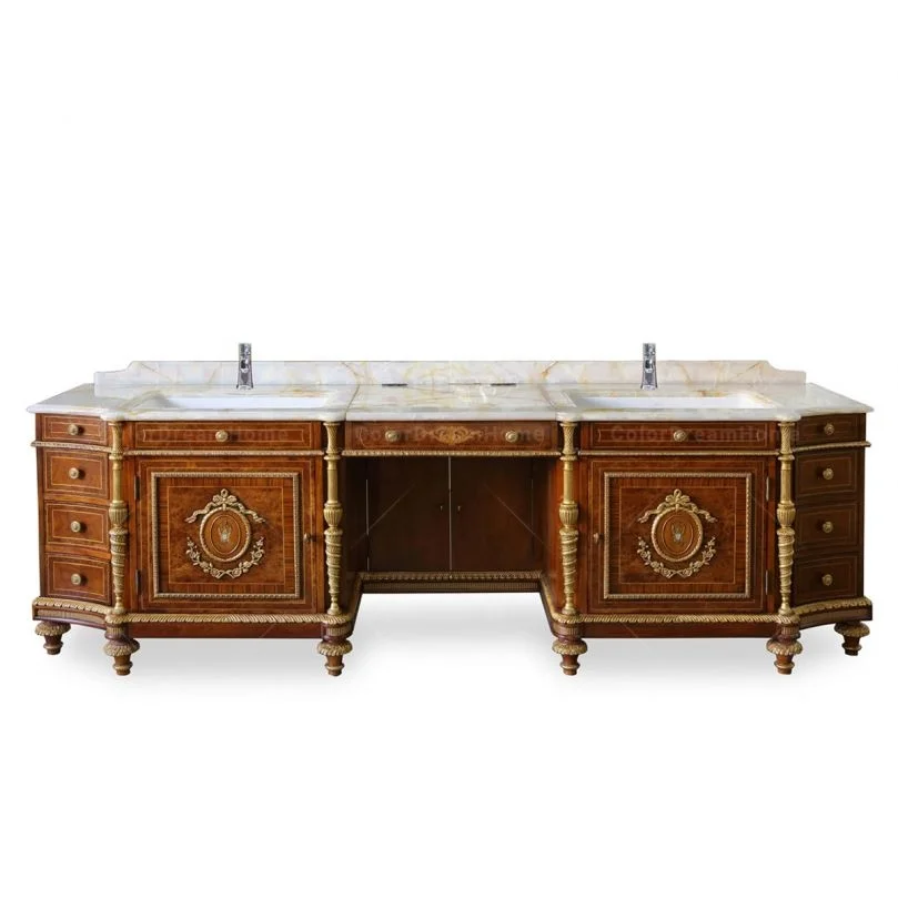

Antique luxury marble Top golden bathroom wood cabinet