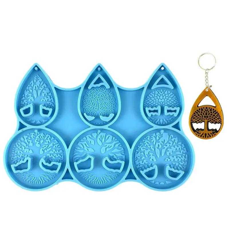 

Форма для брелока в виде дерева, силиконовая форма в виде силуэта дерева, формы из смолы, круглая подвеска для брелока с отверстием, Брелоки для ключей, изготовление ювелирных изделий