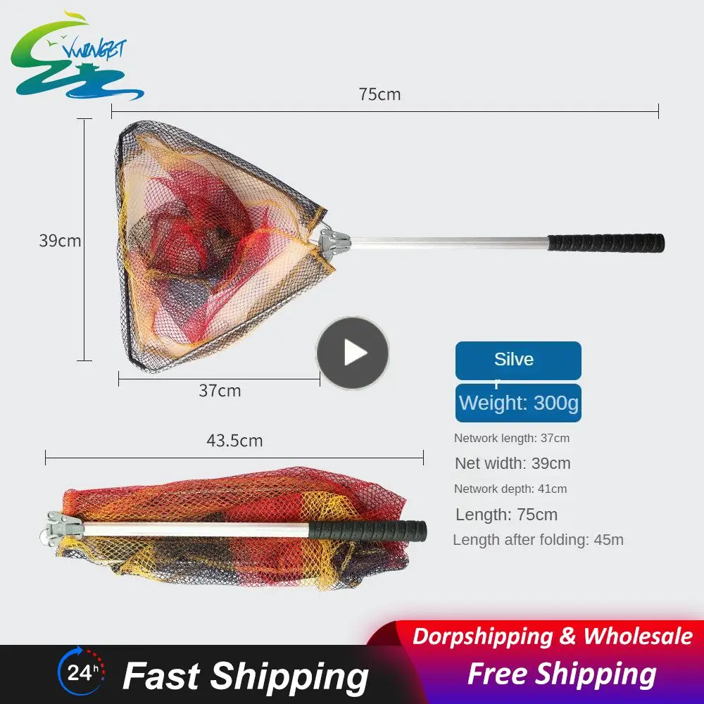 

Durable Aluminum Alloy Well Tolerated Hook Design Scalable Triangle Reading Head Hand Net Fishing Tools Firm Fishing Net Fold