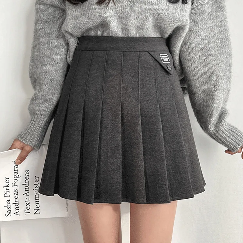 

Autumn Winter Woolen Pleated Mini Skirts Female 2022 New British School Girls High Waist A-line OL Suit Short Skirt RXHBSQ799