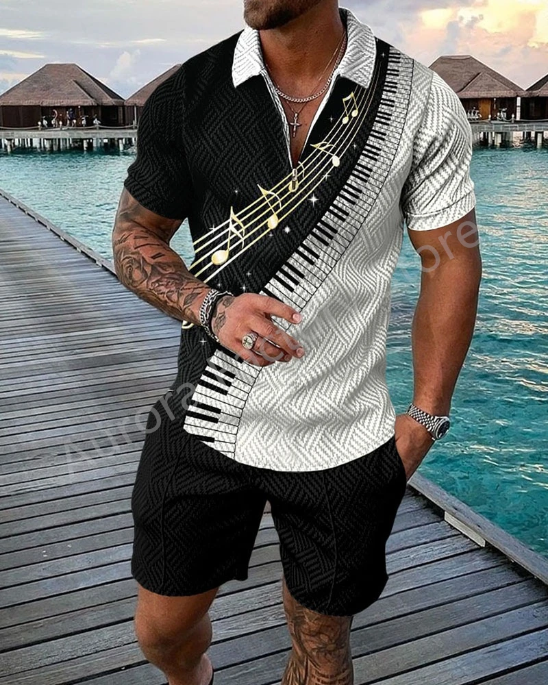 Summer Mens Polo Shirts with Short Sleeve 3D Trend Luxury Golf T Shirt Black Faashion Blouse Short Pants Tracksuit 2 Pieces Sets