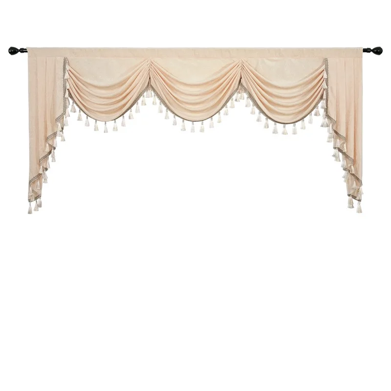 

2022 European Royal Beige Chenille Waterfall Valances for Window Living Room Swags Pelmet Valance Curtains for Bedroom