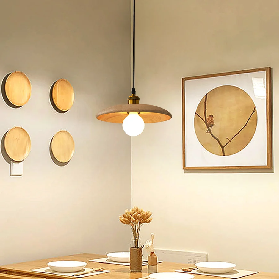 

Creative Japanese Chandelier Log Retro Dining Room Bedroom Bedside Study Bar Solid Wood Tea Room Lamp