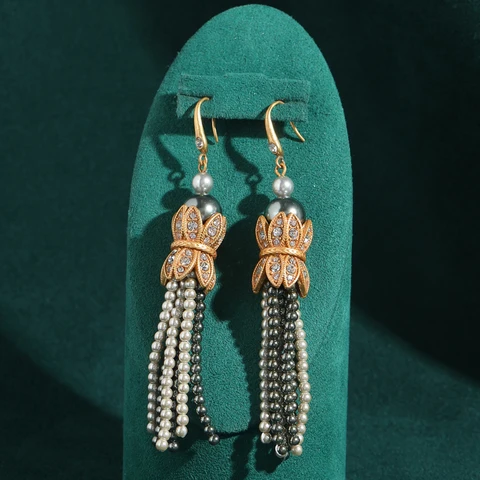 LOVE GREEN LIVE GREEN Серьги-капельки из меди с жемчугом