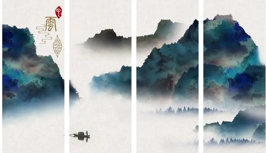 

MT0150 Печатный пейзаж в китайском стиле с лодкой и чернилами, художественный плакат на холсте для гостиной, Декор, домашняя Настенная картина