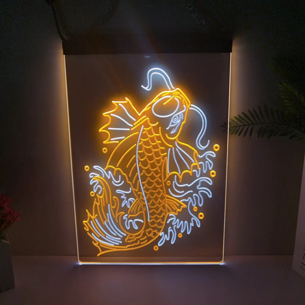 

Неоновая светодиодсветодиодный вывеска Koi Fish, 2 цвета, домашний декор, новогодняя настенная Свадебная спальня, 3D ночник