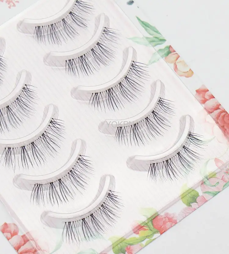 

New 5 Pairs False Eyelashes Naturally Soft Sharpened Eyelashes Fishing Line Transparent Thin Stem Half-Cut Blue-Gray Segmented