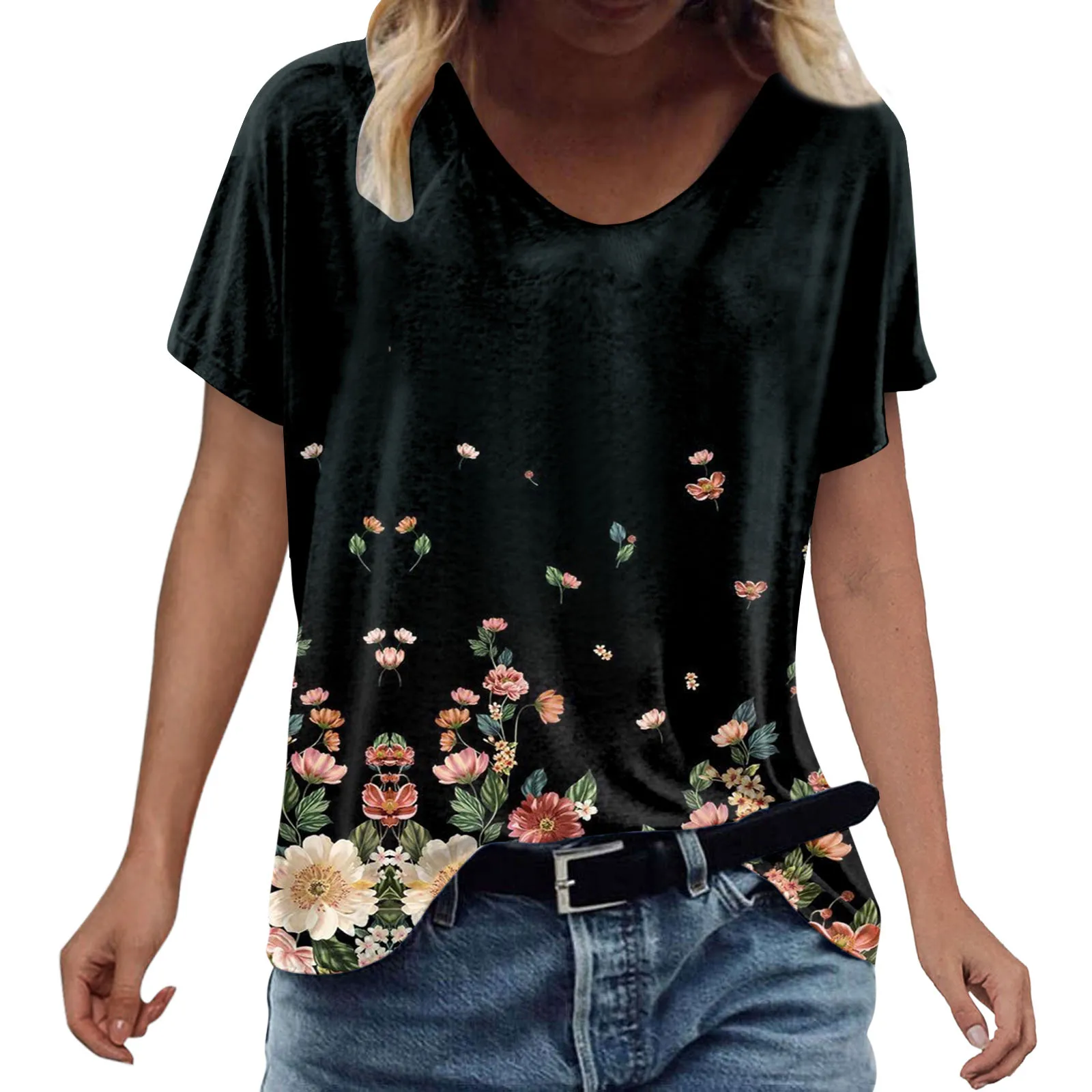 

Женская рубашка в полоску, с коротким рукавом и круглым вырезом