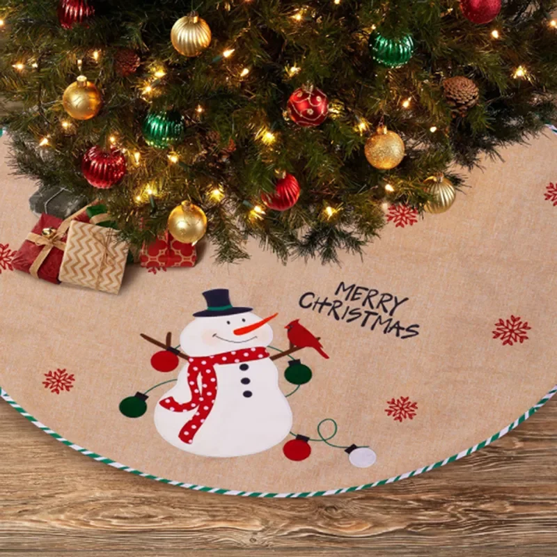 90cm Christmas Tree Skirt Apron Snowman Carpet Home Party Decor Xmas Ornament 