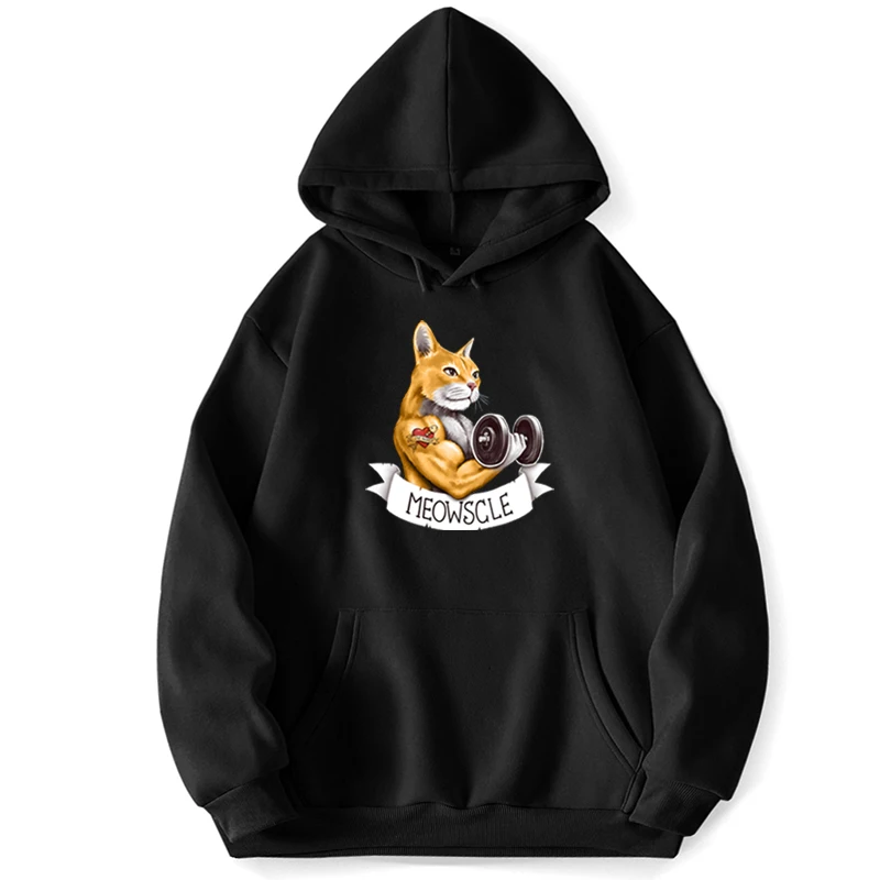 Meowscle Cat Men Hoodies Sweatshirts Funny Hoodie Sweatshirt Winter Autumn Streetwear Hoody Fleece Jumper Hooded Pullovers