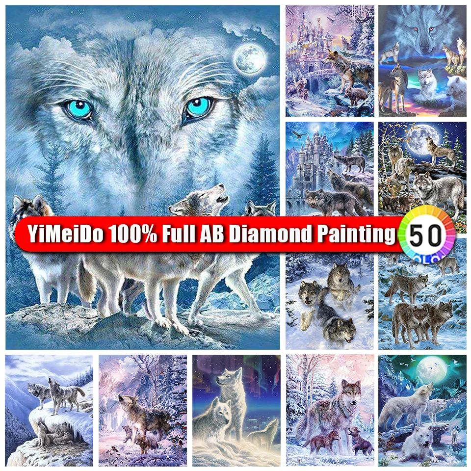 

Алмазная живопись YIMEIDO с изображением семьи волков, 100%, животное, луна, квадрат/круглый, алмазная вышивка, снег, ручная работа, «сделай сам», домашний декор, подарок