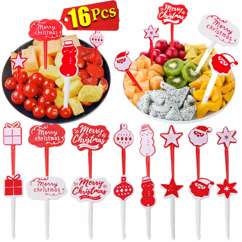 Мультяшные вилки для фруктов рождественские пищевые пластиковые палочки