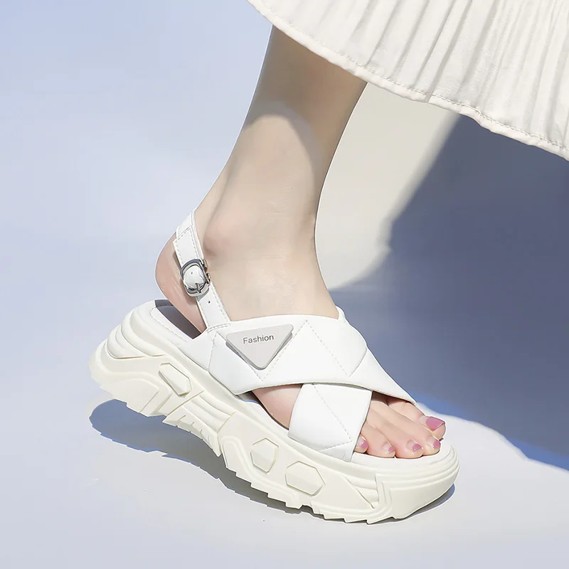 CICIYANG Chunky Platform Sandals Women Luxury Summer 2023 New Genuine Leather Girls College Style Sport Sandals Open-toed Shoes