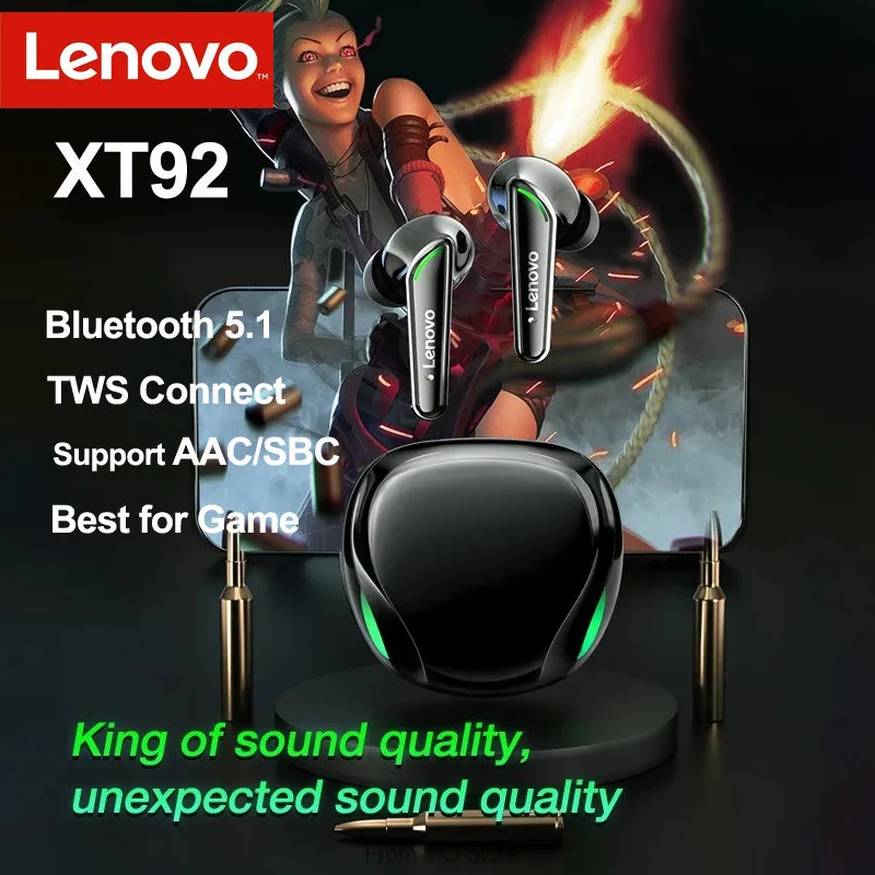 

TWS-наушники Lenovo XT92 с низкой задержкой, профессиональные игровые Bluetooth-наушники Saviour с двойным микрофоном, стерео 9D, Hi-Fi, змеиная гарнитура