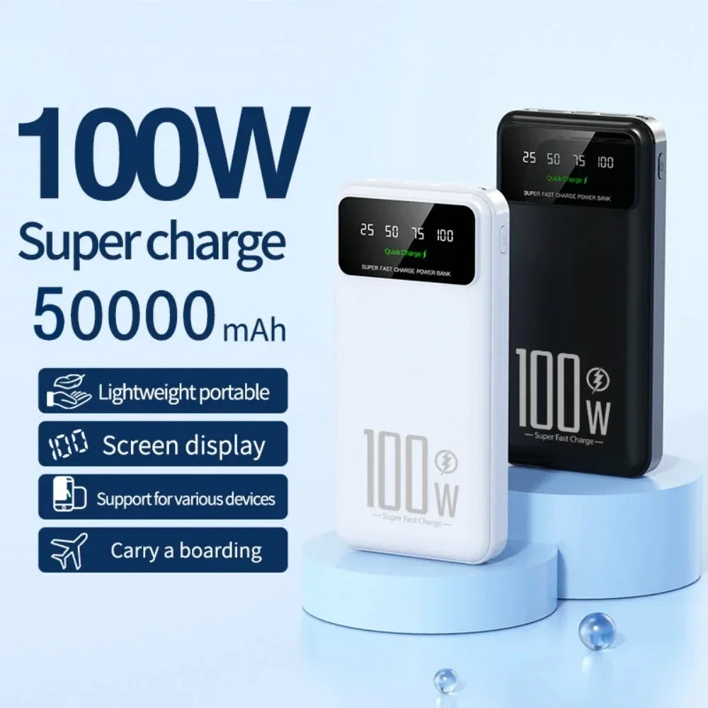 50000 мАч Высокая емкость 100 Вт Быстрая зарядка Power Bank Портативное зарядное