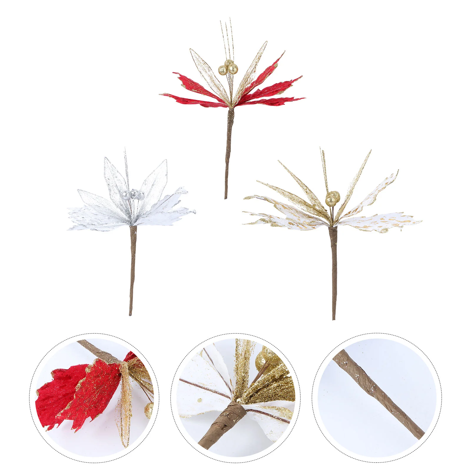 

Picks Christmas Tree Poinsettia Flower Glitter Holiday Wreath Diy Stems Decoration Ornaments Berries Craft Winter Berry Holly