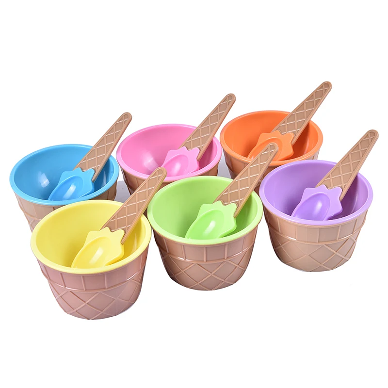 

New 1Set Kids Ice Cream Bowl Spoon Set Durable Children Gifts Lovely Dessert Bowl DIY Ice Cream Tools icecream bowl+spoon