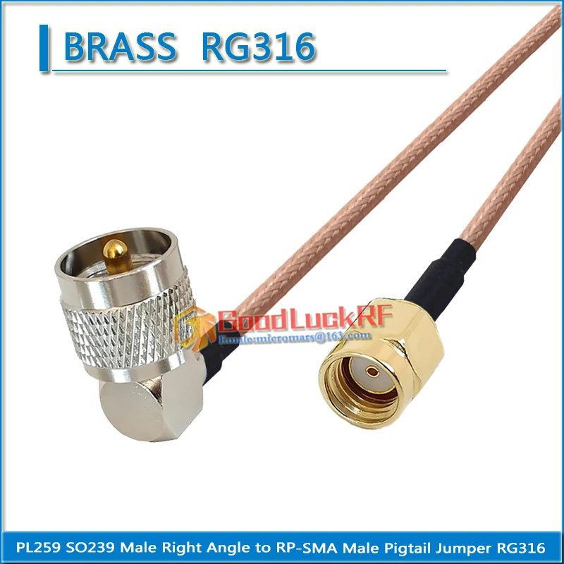 

PL259 SO239 PL-259 SO-239 UHF Male Right Angle 90 Degree to RP-SMA RPSMA RP Male Coaxial Pigtail Jumper RG316 extend Cable