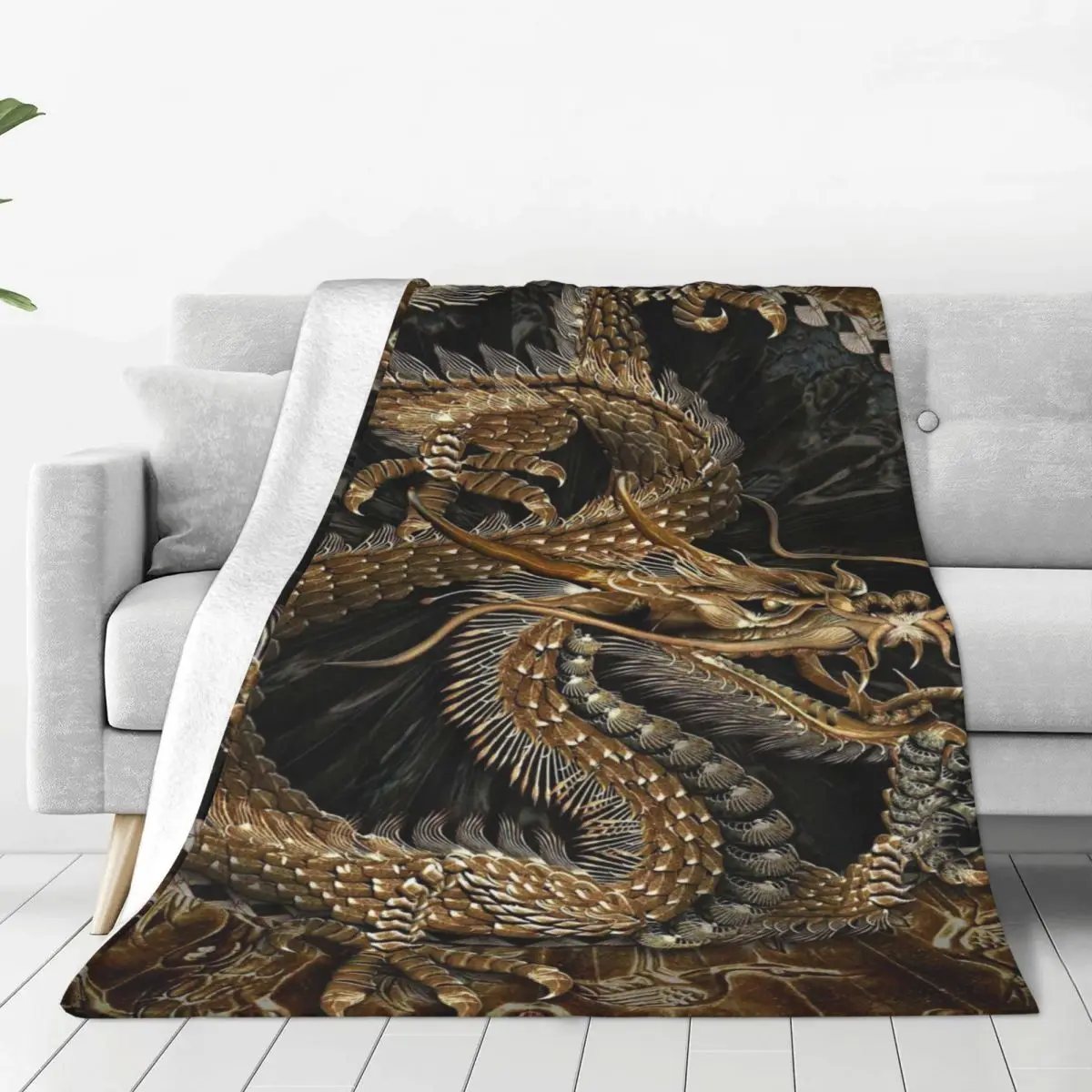 

Chinese Dragon Blanket Sofa Cover Flannel Autumn/Winter Vintage Multifunction Ultra-Soft Throw Blankets for Bed Car Rug Piece
