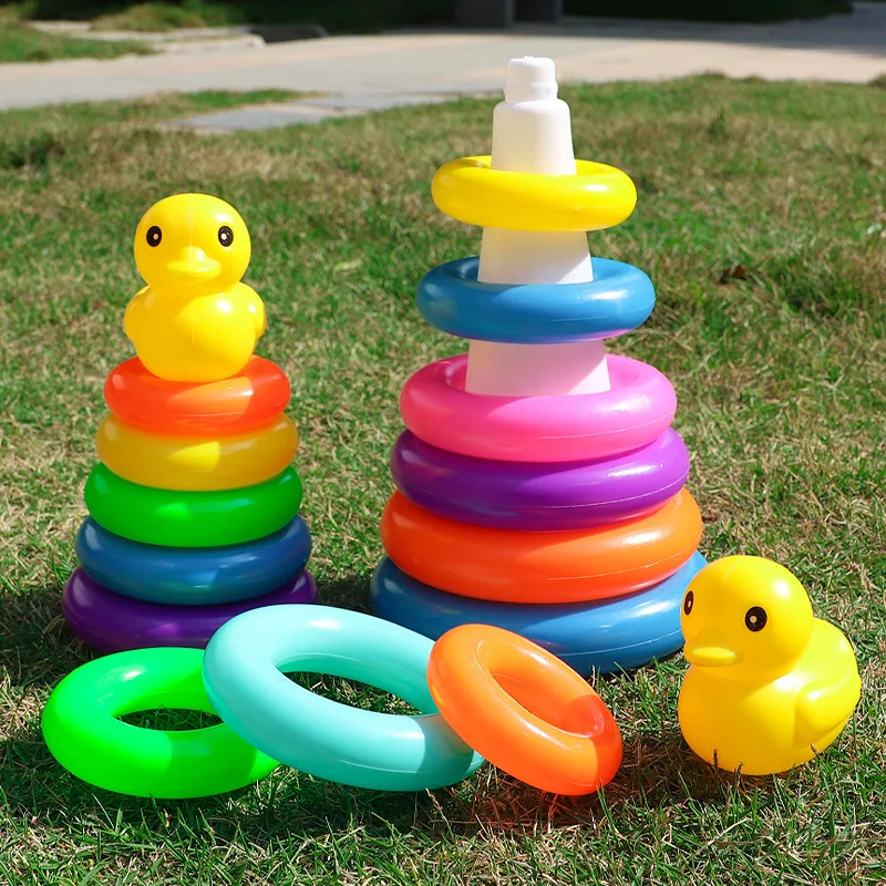 

Children's Stacking Circle Rainbow Circle Stacking Duck Toy Baby Puzzle Early Education Ring with Rich Colors Baby Doll Toys