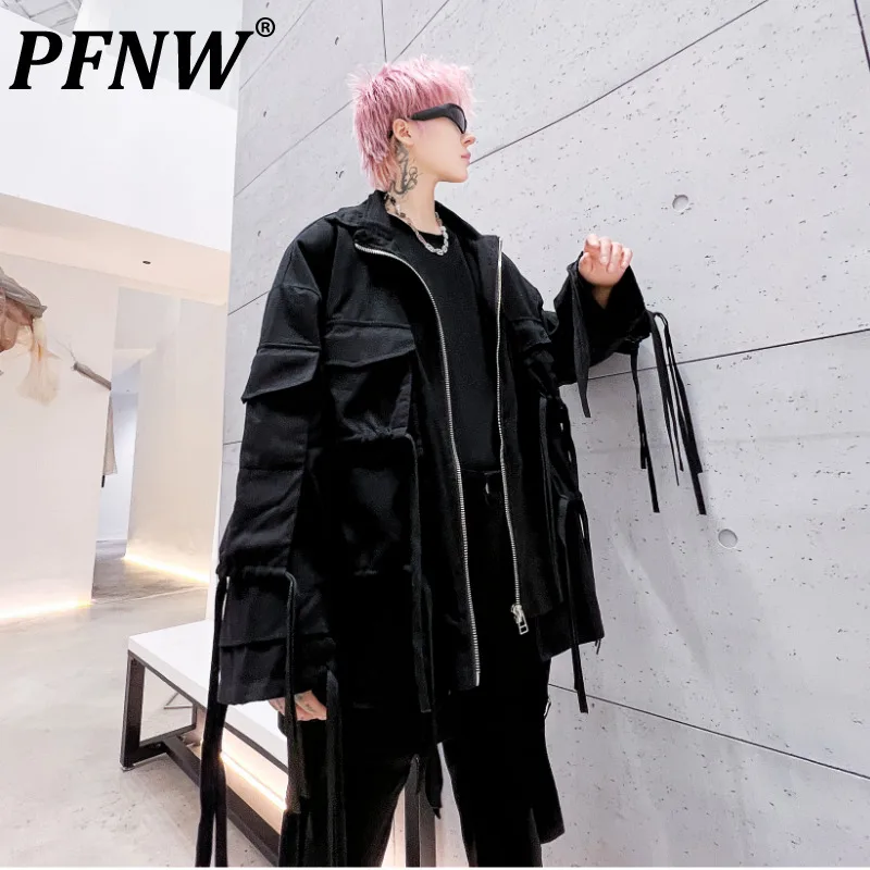 

PFNW Autumn Winter Casual Men's Coat Youth Tide Chic High Street Stand Collar Handsome Loose Jackets Dark Safari Style 12A5865