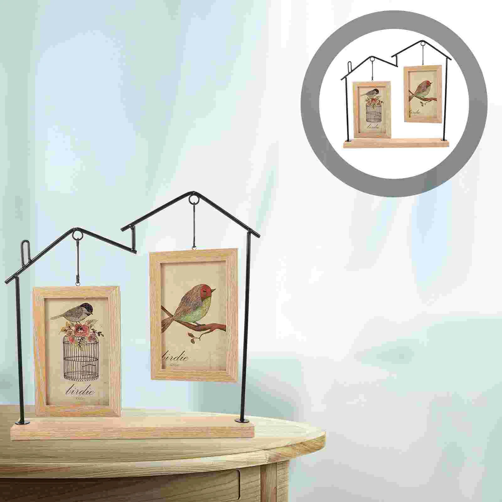 

Frame Photo Picture Frames Display Tabletop Iron House Shaped Decorative Shadow Box Wood Weddingrustic Desk Specimen Family Home