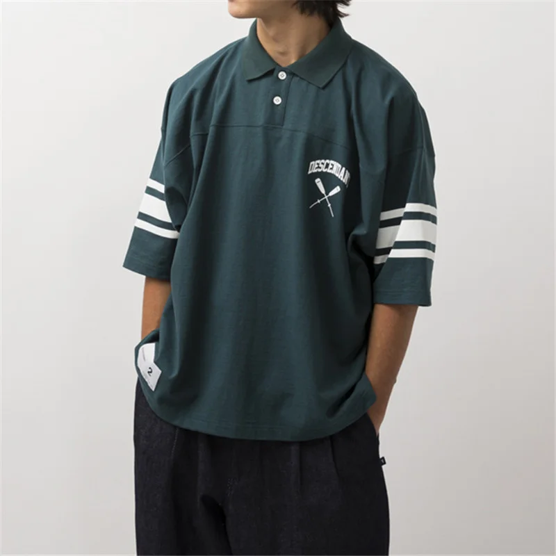 

Japanerse DESCENDANT DCDT 23SS Style Paddle Stripe Print Short Sleeve POLO Shirt Summer For Men And Wome