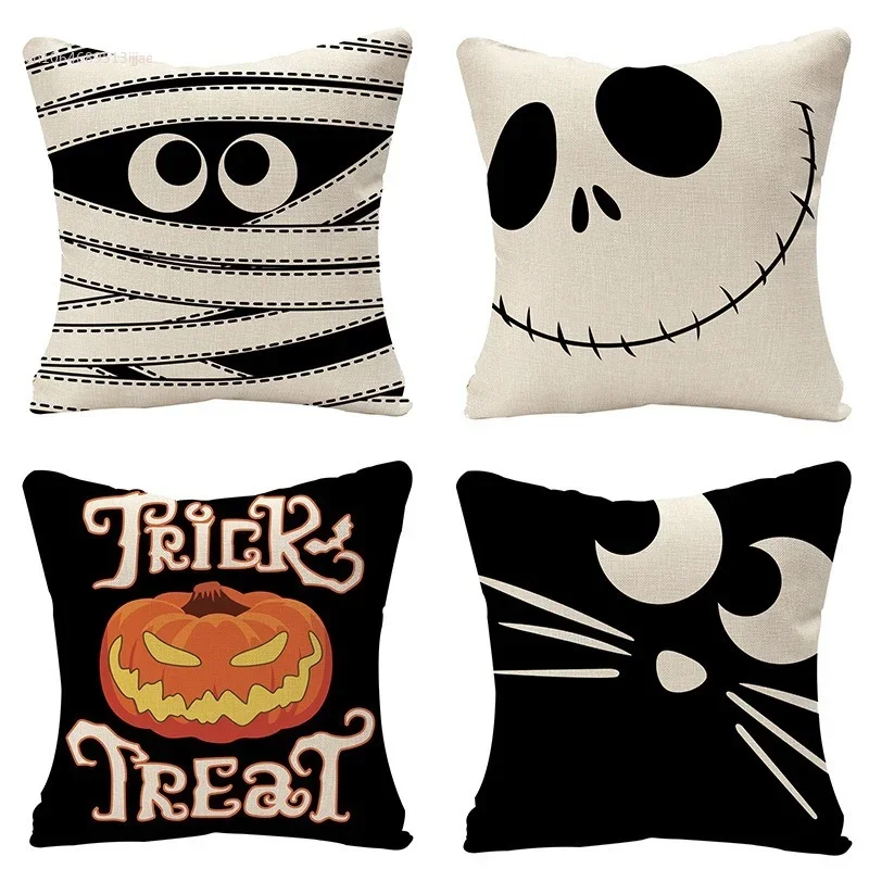 

Halloween Cushion Cover 18Inch Pumpkin Bat Wizard Ghost Home Party Pillowcase Scary Car Pillow Case Halloween Couch Decoration