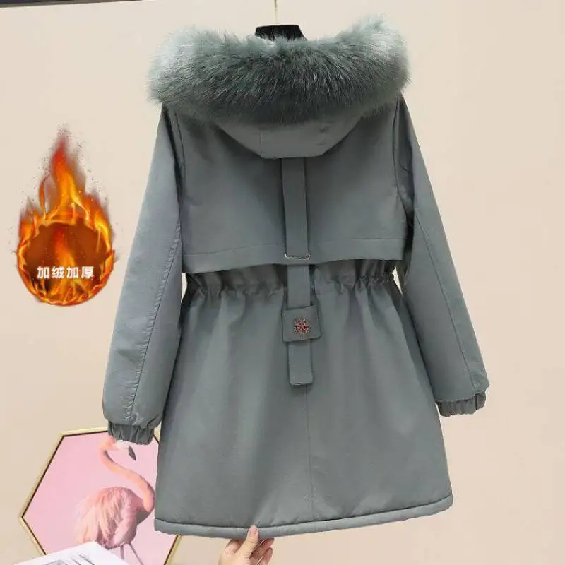 Pai Conquer 2022 New Women's Medium Long Plush Thickened Hooded Sweater Workwear Cotton Coat