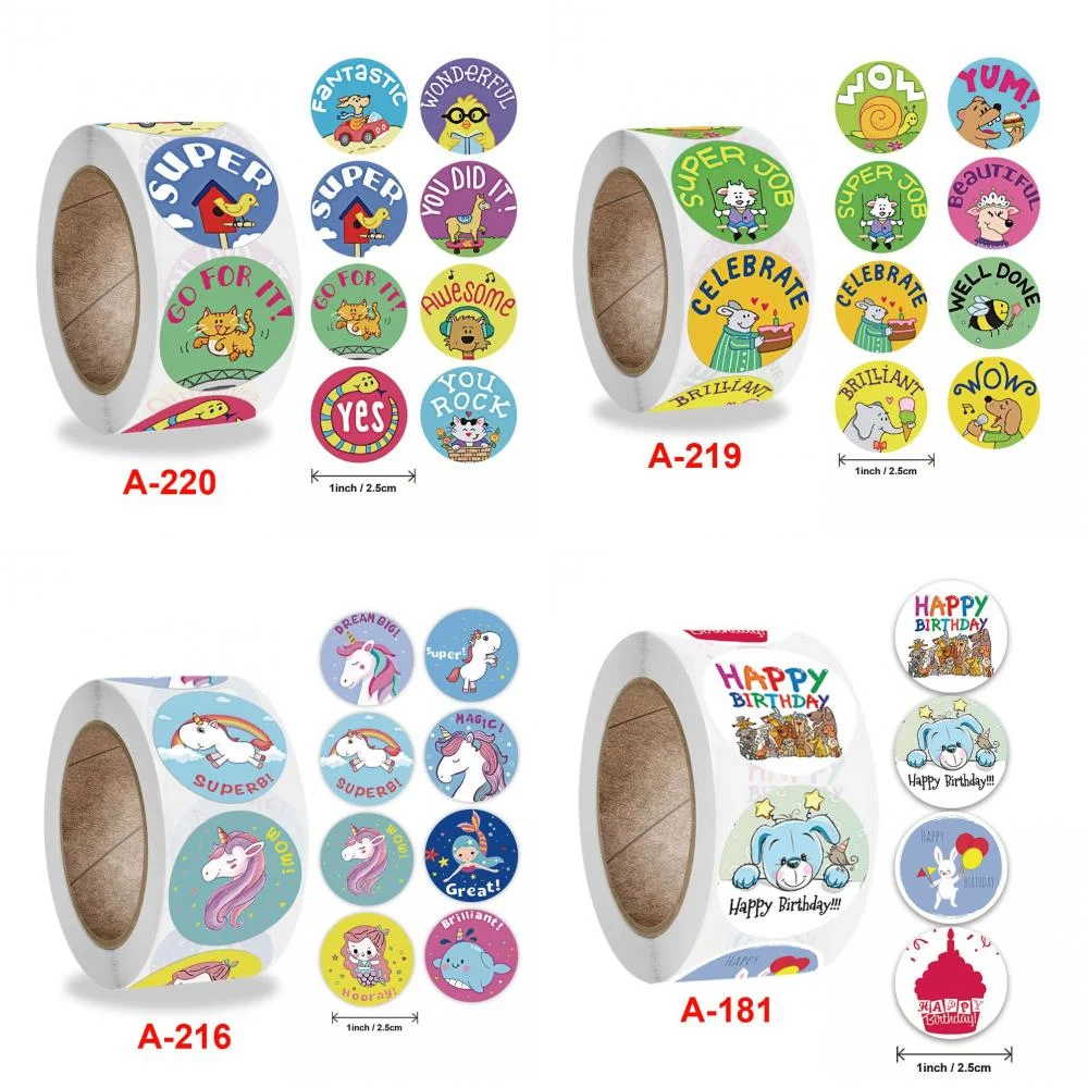 

100/500pcs Cartoon Animals Sticker 8 designs Round Seal Labels for Kids Encourage School Teacher Supplies Child Reward Sticker