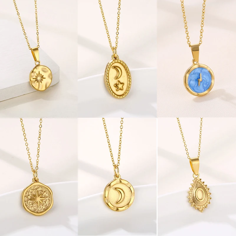 

Ожерелье женское круглое из нержавеющей стали с подвеской-Луной и звездой