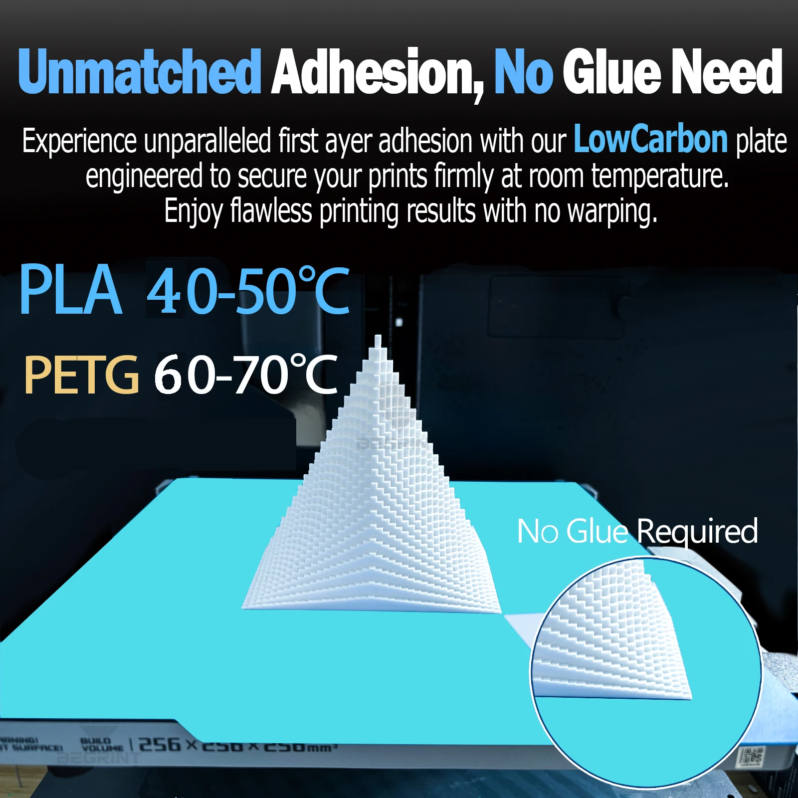 Фото Пластина для холодной печати Glacier для Bambu Lab H2C/H2S/H2D/P2S/P1S/P1P/X1/X1C/A1/A1mini, высоковязкая, двусторонняя, для 3D-печати №4