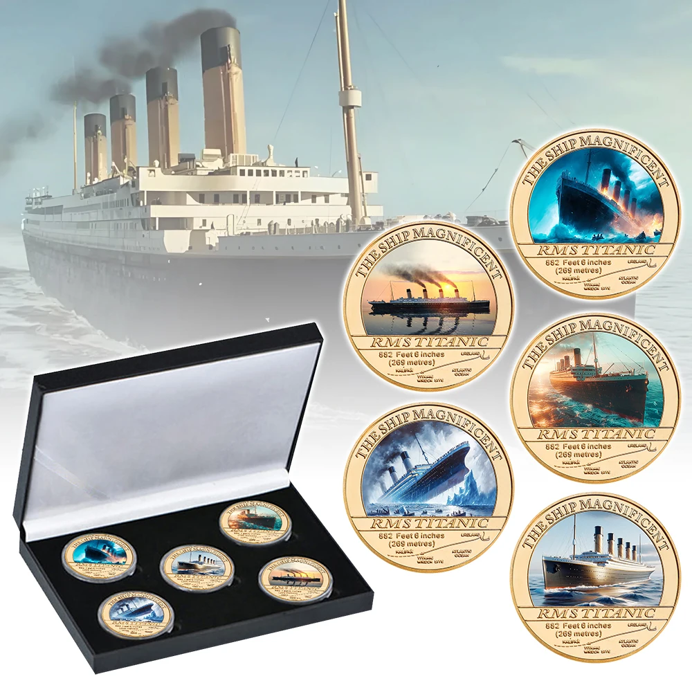 Набор 5-ступенчатых Позолоченных Памятных Монет Rms Titanic Сувенирные Монеты С