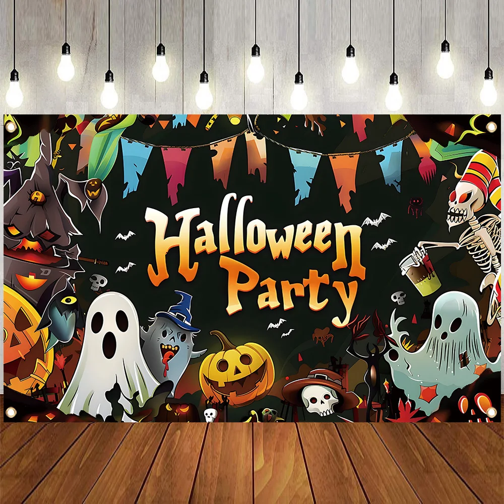 Декоративный баннер на Хэллоуин для фотосессии с тыквенным фонарем призраками и
