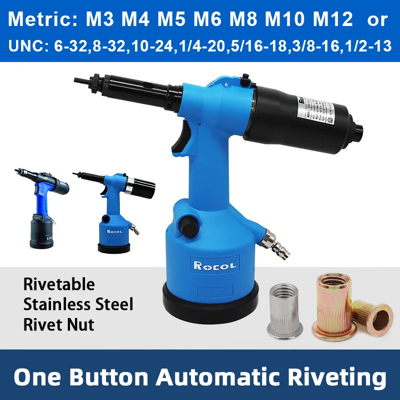 

Industrial Hydraulic Pneumatic Riveter Automatic Rivet Nut Gun Tool Setting Kit Rivnut Riveting Metric M3 M4 M5 M6 M8 M10 M12