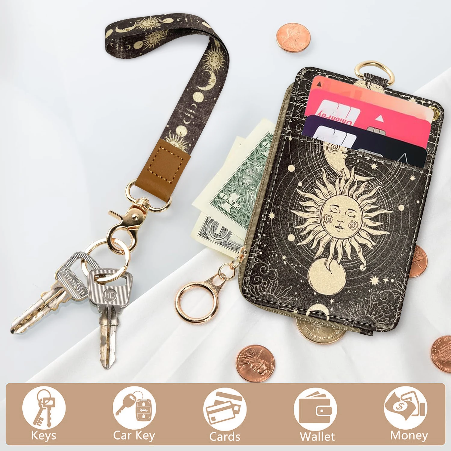 Кошелек на шнурке Sun and Moon шнурок в стиле бохо с кошельком держатель для ID бейджей