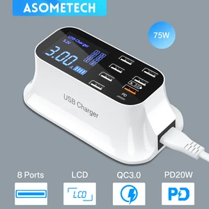 84-Port LED Display USB Charger Quick Charge PD USBC Charger For iPhone 13 12 Pro Tablet Fast Charger For Xiaomi Huawei Samsung
