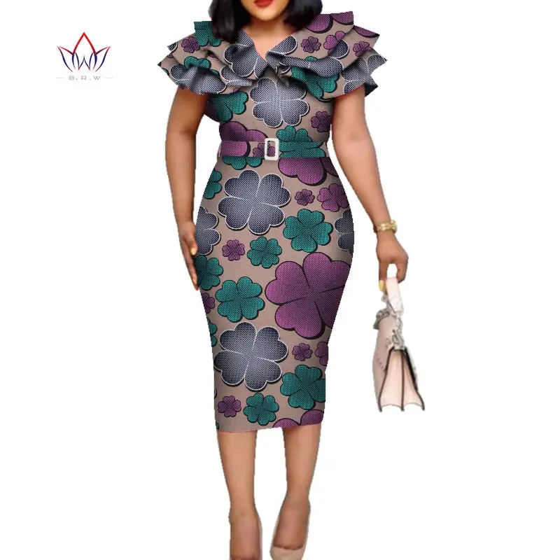 Женское платье с оборками на поясе принтом WY5740 | Тематическая одежда и униформа