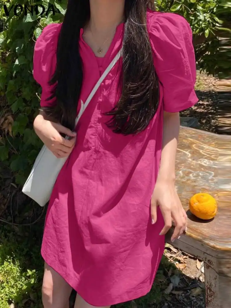 

Summer Mini Sundress 2023 Fashion Women A-Line Dress Casual Short Sleeve V Neck Dresses Elegant Vestidos Loose Robe Oversized