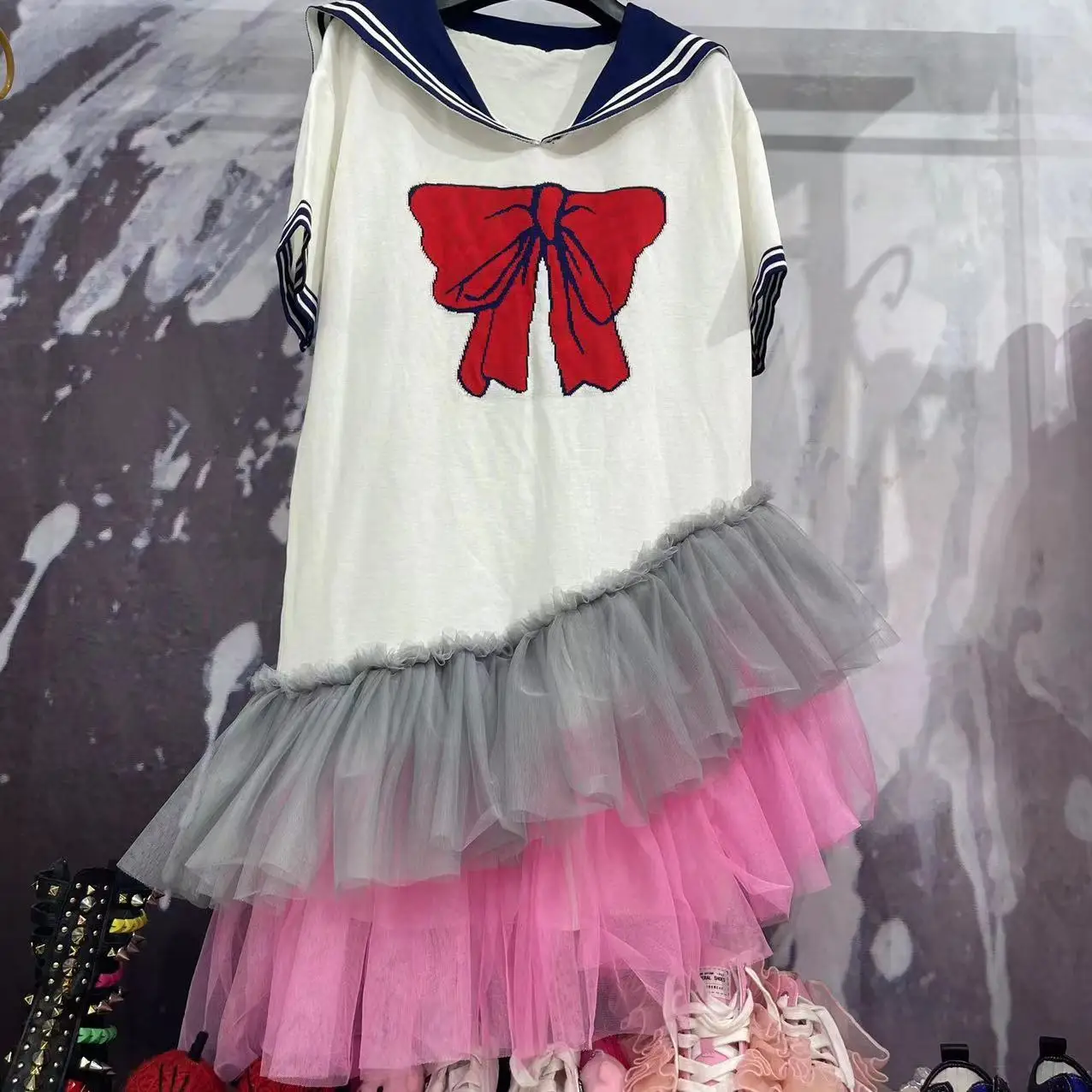 

Женское платье в стиле преппи с коротким рукавом из вискозы, удобный крутой темно-синий топ со снижением возраста, сетчатая Милая футболка в...