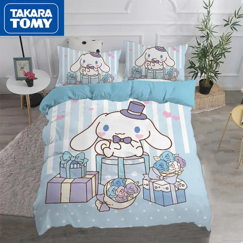 

TAKARA TOMY New Hello Kitty Cotton Supple Quilt Cover Pillowcase Four-piece Set Blue Cartoon Cute Single Dormitory Set