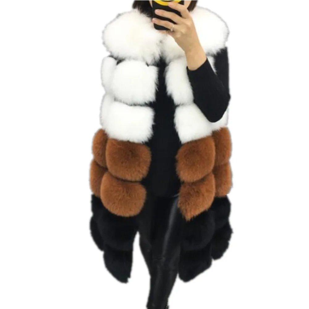 Women's Fur Vest Coat Splicing Thick Warm Long Fur Vests Woman Festival Party Outerwear Jacket Faux Fur Vest Winter New Fashion