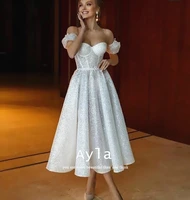 sexy off the shoulder prom dresses glistening fabric corset top tea length prom gowns short formal party dresses robes de soir%c3%a9e
